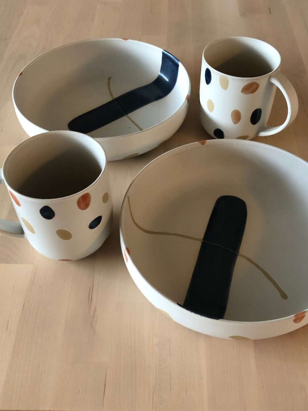 West Elm Stoneware Dining Set for Two - 2 mugs, 2 bowls